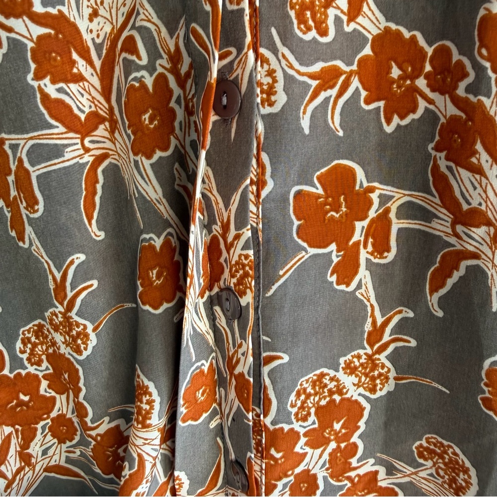 Bishop + Young Floral V-Neck Blouse Rust Gray Orange XL Long Sleeve Top - Picture 8 of 9